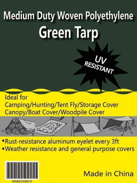 Value Collection - 10' Long x 8' Wide Polyethylene Tarp & Dust Cover - Green, 9 to 10 mil Thickness - All Tool & Supply