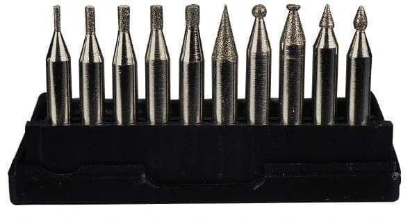 Value Collection - 10 Piece Mounted Abrasive Point Set - Includes 1/4" Diam Shank - All Tool & Supply