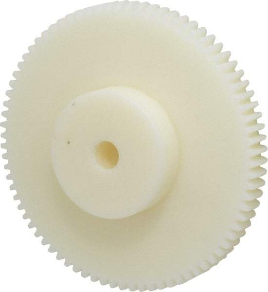 Poly Hi Solidur - 16 Pitch, 5" Pitch Diam, 5-1/8" OD, 80 Tooth Spur Gear - 1/2" Face Width, 1/2" Bore Diam, 2-1/4" Hub Diam, 14.5° Pressure Angle, Nylon - All Tool & Supply