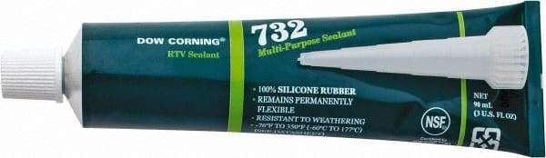 Dow Corning - 3 oz Tube Clear RTV Silicone Joint Sealant - -76 to 356°F Operating Temp, 20 min Tack Free Dry Time, 24 hr Full Cure Time, Series 732 - All Tool & Supply