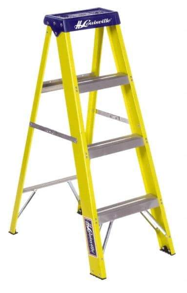 Louisville - 3 Steps, 4' High, Type I Rating, Fiberglass Step Ladder - 250 Lb Capacity, 18-7/8" Base Width - All Tool & Supply