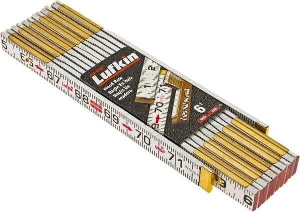 Lufkin - 6' Long, 1/16" Graduation, Folding Rule - 5/8" Wide, Wood - All Tool & Supply