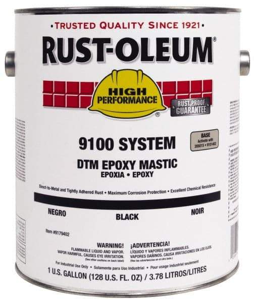 Rust-Oleum - 1 Gal Gloss Black Epoxy Mastic - 100 to 225 Sq Ft/Gal Coverage, <340 g/L VOC Content, Direct to Metal - All Tool & Supply