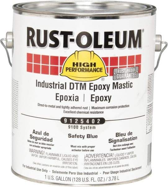 Rust-Oleum - 1 Gal Gloss Safety Blue Epoxy Mastic - 100 to 225 Sq Ft/Gal Coverage, <340 g/L VOC Content, Direct to Metal - All Tool & Supply