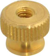 Electro Hardware - #4-40 UNC Thread, Uncoated, Grade B-633 Brass Round Knurled Thumb Nut - 1/4" Overall Height, 5/16" Head Diam - All Tool & Supply