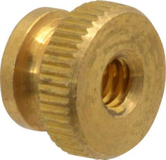 Electro Hardware - #10-24 UNC Thread, Uncoated, Grade B-633 Brass Round Knurled Thumb Nut - 11/32" Overall Height, 1/2" Head Diam - All Tool & Supply