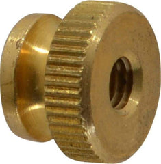 Electro Hardware - #10-32 UNF Thread, Uncoated, Grade B-633 Brass Round Knurled Thumb Nut - 11/32" Overall Height, 1/2" Head Diam - All Tool & Supply