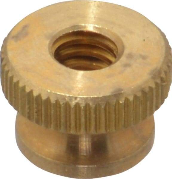 Electro Hardware - 1/4-20" UNC Thread, Uncoated, Grade B-633 Brass Round Knurled Thumb Nut - 3/8" Overall Height, 9/16" Head Diam - All Tool & Supply