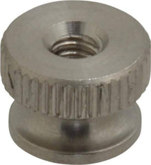 Electro Hardware - #6-32 UNC Thread, Uncoated, Grade 302, 303 Stainless Steel Round Knurled Thumb Nut - 9/32" Overall Height, 3/8" Head Diam - All Tool & Supply