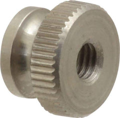 Electro Hardware - #10-32 UNF Thread, Uncoated, Grade 302, 303 Stainless Steel Round Knurled Thumb Nut - 11/32" Overall Height, 1/2" Head Diam - All Tool & Supply