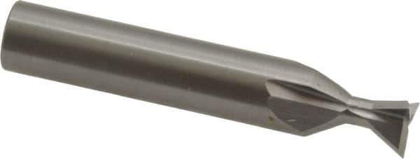 Made in USA - 3/8" Diam x 3/16" Width of Cut, 60° Included Angle, Carbide-Tipped Dovetail Cutter - 3/8" Shank Diam, 2-1/8" Overall Length, 0.0050-0.0100" Corner Radius, Weldon Flat, Uncoated - All Tool & Supply