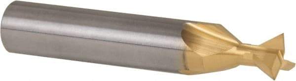 Made in USA - 3/8" Diam x 3/16" Width of Cut, 60° Included Angle, Carbide-Tipped Dovetail Cutter - 3/8" Shank Diam, 2-1/8" Overall Length, 0.0050-0.0100" Corner Radius, Weldon Flat, TiN Coated - All Tool & Supply