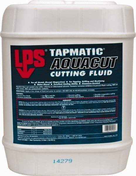 LPS - Tapmatic AquaCut, 5 Gal Pail Cutting & Tapping Fluid - Water Soluble, For Boring, Broaching, Drawing, Drilling, Engraving, Facing, Finishing, Grinding, Milling, Reaming, Sawing, Stamping, Tapping, Threading, Turning - All Tool & Supply