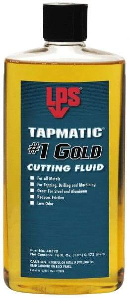 LPS - Tapmatic #1 Gold, 1 Pt Bottle Cutting & Tapping Fluid - Straight Oil, For Boring, Broaching, Drilling, Engraving, Facing, Milling, Reaming, Sawing, Tapping, Threading, Turning - All Tool & Supply