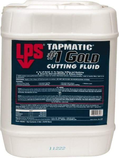 LPS - Tapmatic #1 Gold, 5 Gal Pail Cutting & Tapping Fluid - Straight Oil, For Boring, Broaching, Drilling, Engraving, Facing, Milling, Reaming, Sawing, Tapping, Threading, Turning - All Tool & Supply