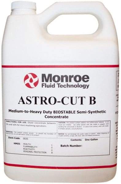 Monroe Fluid Technology - Astro-Cut B, 1 Gal Bottle Cutting & Grinding Fluid - Semisynthetic, For CNC Milling, Drilling, Tapping, Turning - All Tool & Supply