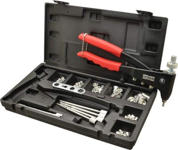 Value Collection - 63 Piece Aluminum Manual Rivet Nut Tool Kit - #6-32, 3/8-16" Thread - All Tool & Supply