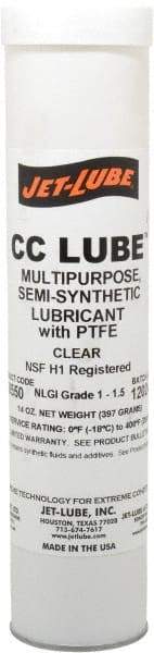 Jet-Lube - 14 oz Cartridge Synthetic General Purpose Grease - Clear, Food Grade, 400°F Max Temp, NLGIG 1-1/2, - All Tool & Supply