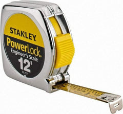 Stanley - 12' x 1/2" Yellow Blade Tape Measure - 1/16 & 1/10" Graduation, Inch Graduation Style, Silver Case - All Tool & Supply