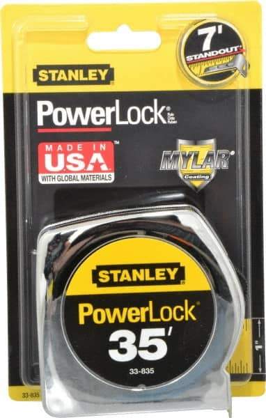 Stanley - 35' x 1" Yellow Blade Tape Measure - 1/16" Graduation, Inch Graduation Style, Silver Case - All Tool & Supply