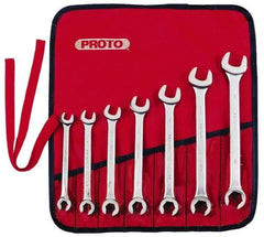 Proto - 7 Piece, 3/8" to 3/4", 6 Point Flare Nut Wrench Set - Inch Measurement Standard, Satin Finish, Comes in Nylon Roll - All Tool & Supply