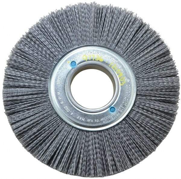 Weiler - 8" OD, 2" Arbor Hole, Crimped Nylon Wheel Brush - 1" Face Width, 2-1/4" Trim Length, 0.04" Filament Diam, 3,600 RPM - All Tool & Supply