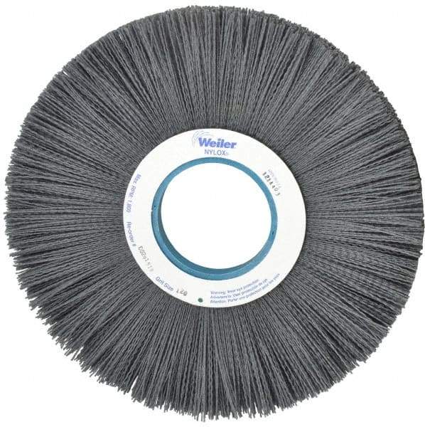 Weiler - 12" OD, 3-1/4" Arbor Hole, Crimped Nylon Wheel Brush - 1" Face Width, 3-5/16" Trim Length, 0.04" Filament Diam, 1,800 RPM - All Tool & Supply