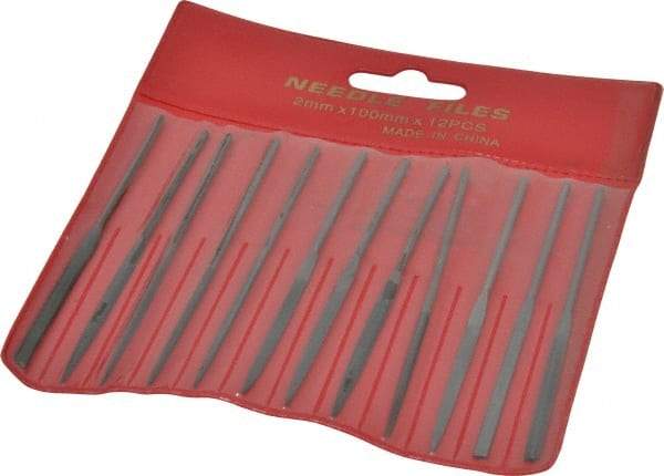 Value Collection - 12 Piece Swiss Pattern File Set - 4" Long, 2 Coarseness, Round Handle, Set Includes Barrette, Crossing, Equalling, Flat, Half Round, Knife, Round, Round Edge Joint, Slitting, Square, Three Square - All Tool & Supply