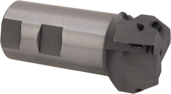 Everede Tool - 30° Lead Angle, 1.803" Max Cut Diam, 1-1/4" Min Cut Diam, 0.479" Max Depth of Cut, Indexable Chamfer and Angle End Mill - 3 Inserts, APLT 347 Insert Style, 3.2" Overall Length, Straight Shank, 60° Included Angle - All Tool & Supply