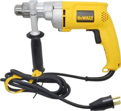 DeWALT - 1/2" Keyed Chuck, 0 to 1,000 RPM, Pistol Grip Handle Electric Drill - 7.8 Amps, 120 Volts, Reversible, Includes 360° Side Handle & Chuck Key with Holder - All Tool & Supply