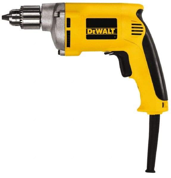 DeWALT - 1/4" Keyed Chuck, 4,000 RPM, Pistol Grip Handle Electric Drill - 6.7 Amps, 110 Volts, Reversible, Includes Chuck Key with Holder - All Tool & Supply