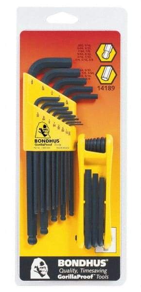 Bondhus - 22 Piece Fold-Up Ball End Hex Key Set - Hex Range 0.05 to 3/8" - All Tool & Supply