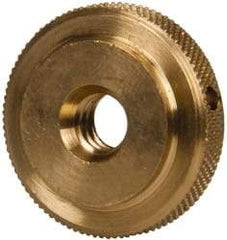 Gibraltar - 1/4-20" UNC Thread, Uncoated, Brass Round Knurled Check Nut - 1/4" Overall Height, 7/8" Diam x 3/16" Head Height, 5/8" Diam x 1/16" Base Height - All Tool & Supply