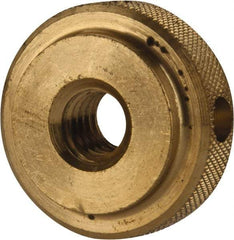 Gibraltar - 5/16-18" UNC Thread, Uncoated, Brass Round Knurled Check Nut - 3/8" Overall Height, 1" Head Diam, 3/4" Diam x 3/32" Base Height - All Tool & Supply