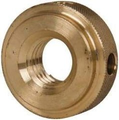 Gibraltar - 5/8-11" UNC Thread, Uncoated, Brass Round Knurled Check Nut - 1/2" Overall Height, 1-3/8" Diam x 3/8" Head Height, 1-1/8" Diam x 1/8" Base Height - All Tool & Supply