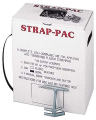 Value Collection - 3,000 Foot Long x 1/2 Inch Wide x 0.015 Inch Thick, Economy Polyproylene Strapping Kit - 260 Lbs Tensile Strength, Contains Self Dispensing Box, Polypropylene Strapping, 300 Metal Buckles and Tensioning Cutting Tool - All Tool & Supply