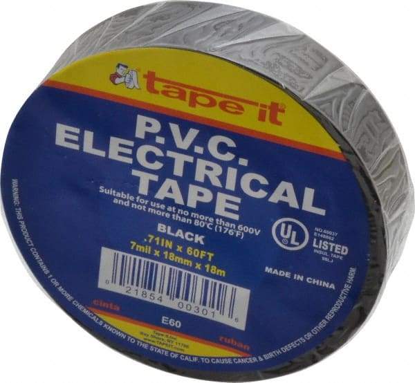 Value Collection - 3/4" x 60', Black Vinyl Electrical Tape - 7 mil Thick - All Tool & Supply