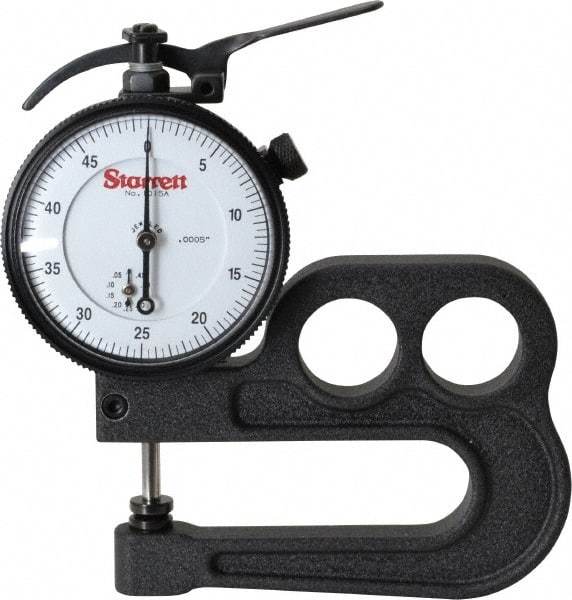 Starrett - 0 to 1/2 Inch Measurement, 0.0005 Inch Graduation, 2-1/2 Inch Throat Depth, Dial Thickness Gage - 2-1/4 Inch Dial Diameter - All Tool & Supply