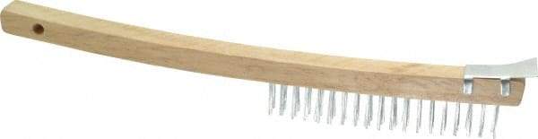 Value Collection - 3 Rows x 19 Columns Bent Handle Scratch Brush with Scraper - 1" Brush Length, 13-1/2" OAL, 1" Trim Length, Wood Curved Handle - All Tool & Supply