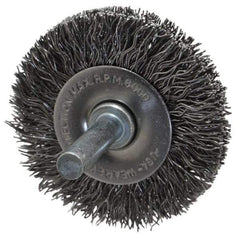 Made in USA - 2" OD, 1/4" Shank Diam, Crimped Steel Wheel Brush - 1/4" Face Width, 0.014" Filament Diam, 6,000 RPM - All Tool & Supply