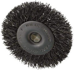 Made in USA - 2-1/2" OD, 1/4" Shank Diam, Crimped Steel Wheel Brush - 1/4" Face Width, 0.014" Filament Diam, 4,500 RPM - All Tool & Supply