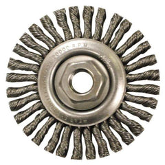 Anderson - 4" OD, M10x1.50 Arbor Hole, Knotted Stainless Steel Wheel Brush - 1/4" Face Width, 7/8" Trim Length, 0.02" Filament Diam, 20,000 RPM - All Tool & Supply