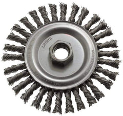 Anderson - 4-1/2" OD, 5/8-11 Arbor Hole, Knotted Steel Wheel Brush - 1/4" Face Width, 13/16" Trim Length, 0.02" Filament Diam, 12,500 RPM - All Tool & Supply