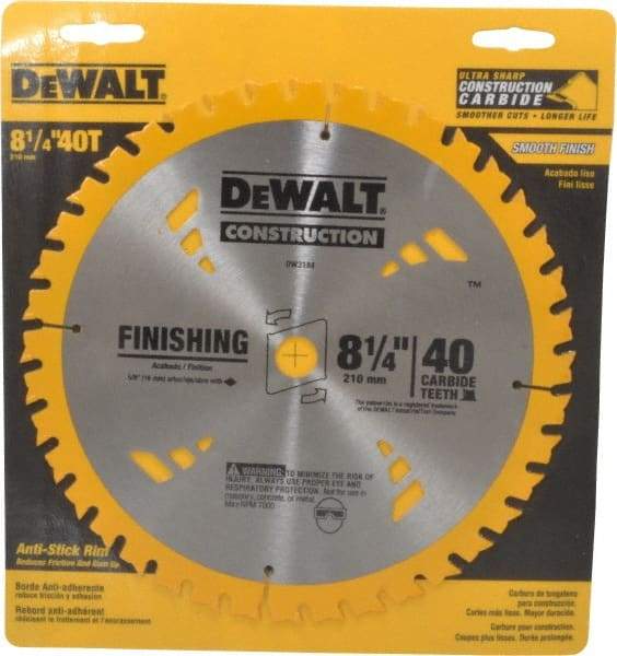 DeWALT - 8-1/4" Diam, 5/8" Arbor Hole Diam, 40 Tooth Wet & Dry Cut Saw Blade - Carbide-Tipped, General Purpose Action, Diamond Arbor - All Tool & Supply