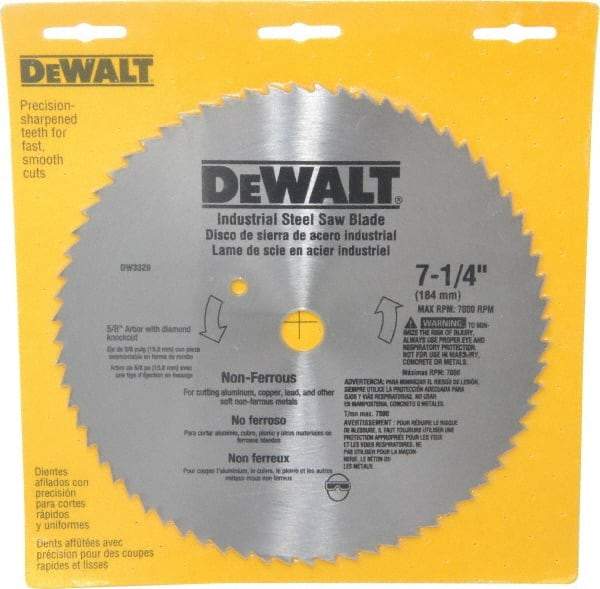 DeWALT - 7-1/4" Diam, 5/8" Arbor Hole Diam, 68 Tooth Wet & Dry Cut Saw Blade - Steel, Smooth Action, Standard Round Arbor - All Tool & Supply