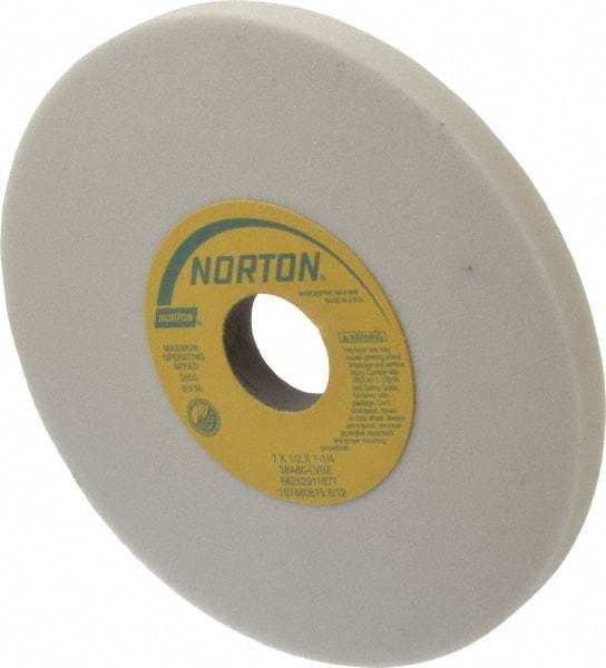 Norton - 7" Diam x 1-1/4" Hole x 1/2" Thick, L Hardness, 60 Grit Surface Grinding Wheel - Aluminum Oxide, Type 1, Medium Grade, 3,600 Max RPM, Vitrified Bond, No Recess - All Tool & Supply