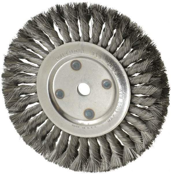 Anderson - 8" OD, 5/8" Arbor Hole, Knotted Steel Wheel Brush - 5/8" Face Width, 1-3/4" Trim Length, 0.014" Filament Diam, 6,000 RPM - All Tool & Supply