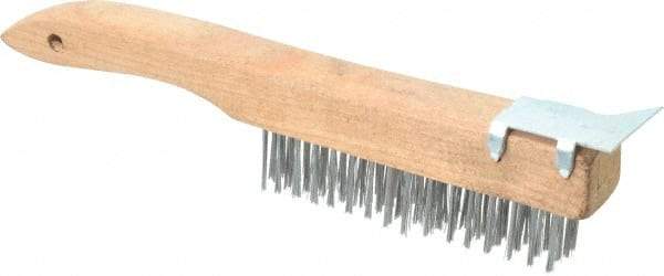 Value Collection - 4 Rows x 16 Columns Shoe Handle Scratch Brush with Scraper - 10" OAL, 1-1/8" Trim Length, Wood Shoe Handle - All Tool & Supply