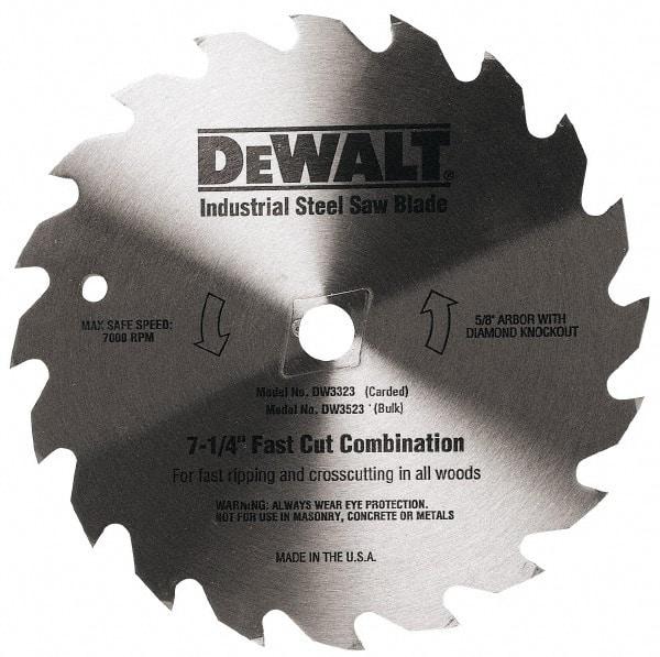 DeWALT - 7-1/4" Diam, 5/8" Arbor Hole Diam, 140 Tooth Wet & Dry Cut Saw Blade - Steel, Smooth Action, Standard Round Arbor - All Tool & Supply