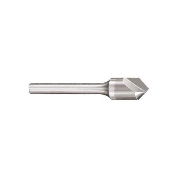 SGS - 1/8" Head Diam, 1/8" Shank Diam, 1 Flute 60° Solid Carbide Countersink - Bright Finish, 1-1/2" OAL, Single End, Straight Shank, Right Hand Cut - All Tool & Supply